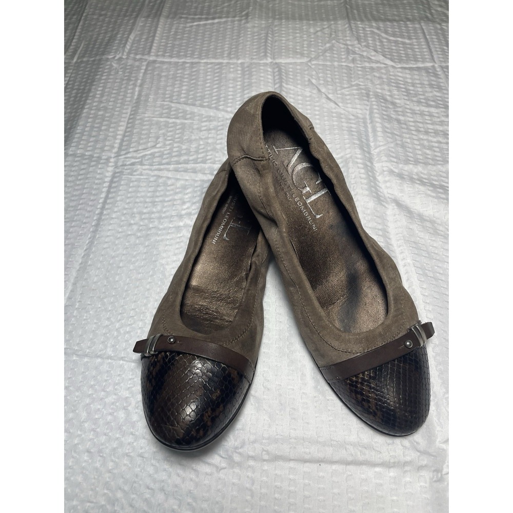AGL Attilio Giusti Leombruni Ballet Flats 39 Cap Toe Buckle Leather Suede Italy